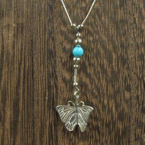 18" Sterling Silver Rustic Hanging Butterfly Necklace Vintage